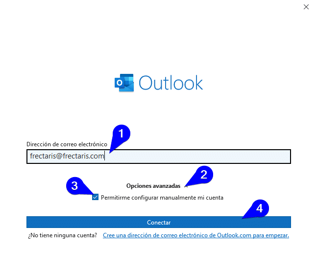 Cómo configurar cuenta de correo en Outlook 2019