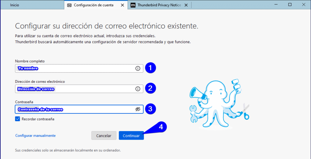 Cómo configurar cuenta de correo en Thunderbird