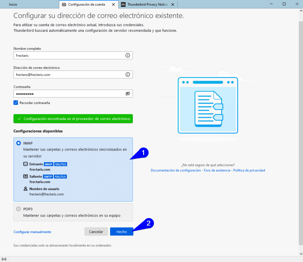 Cómo configurar cuenta de correo en Thunderbird