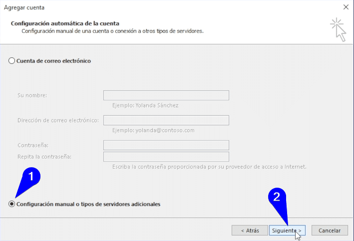 Configurar manualmente outlook 2016