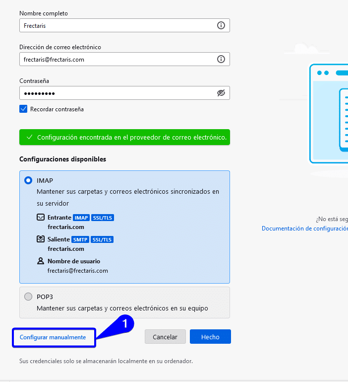 Configuración cuenta de correo en Thunderbird