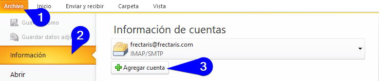 Configurar cuenta de correo en Outlook 2010