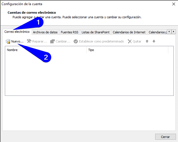 Cómo configurar cuenta de correo en Outlook 2007