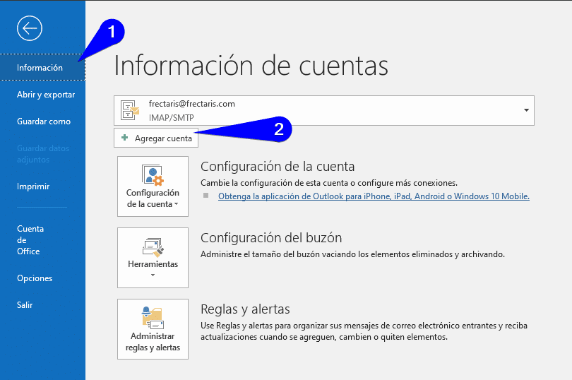 Configurar cuenta de correo en Outlook 2021